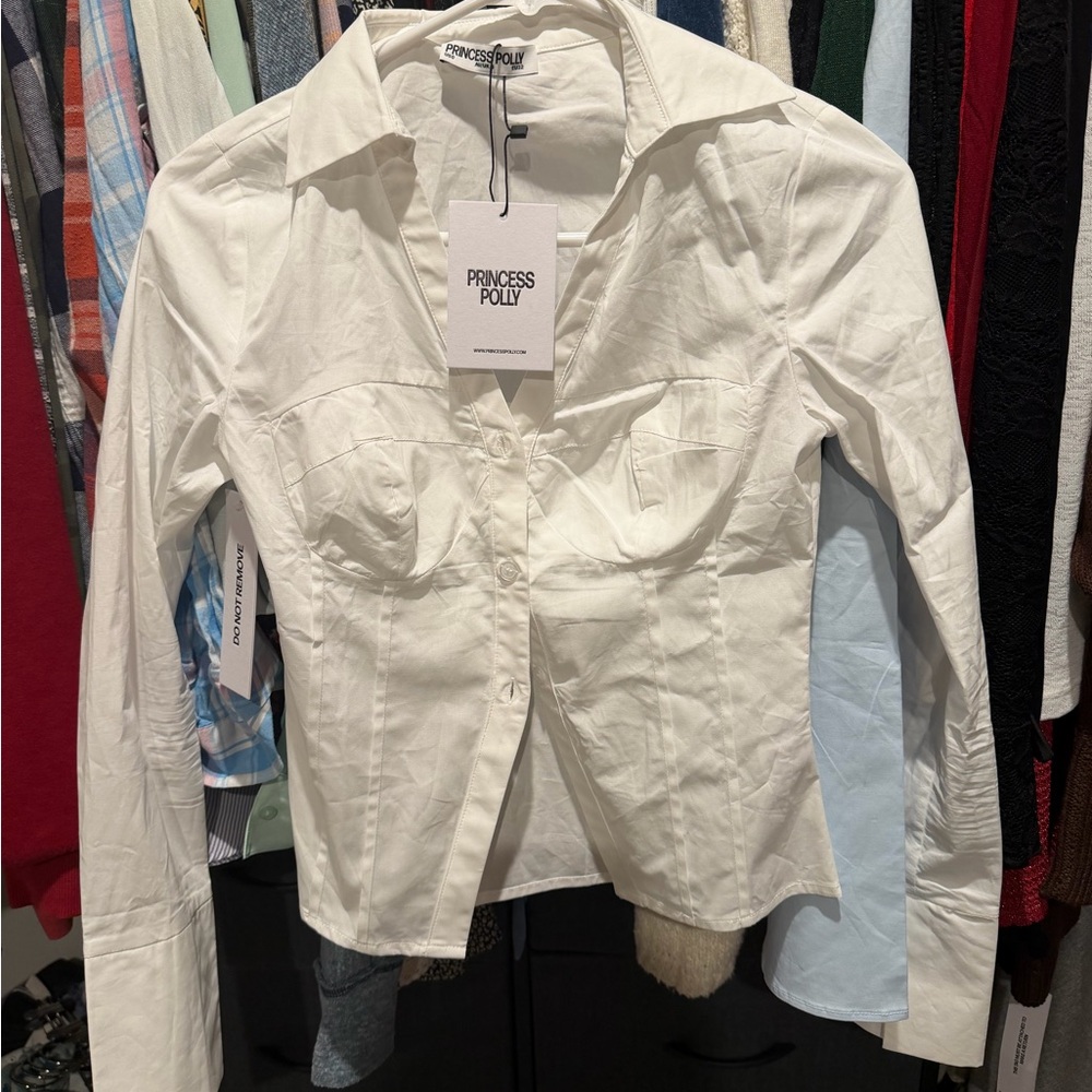 Princess Polly Cream Button-Up Blouse